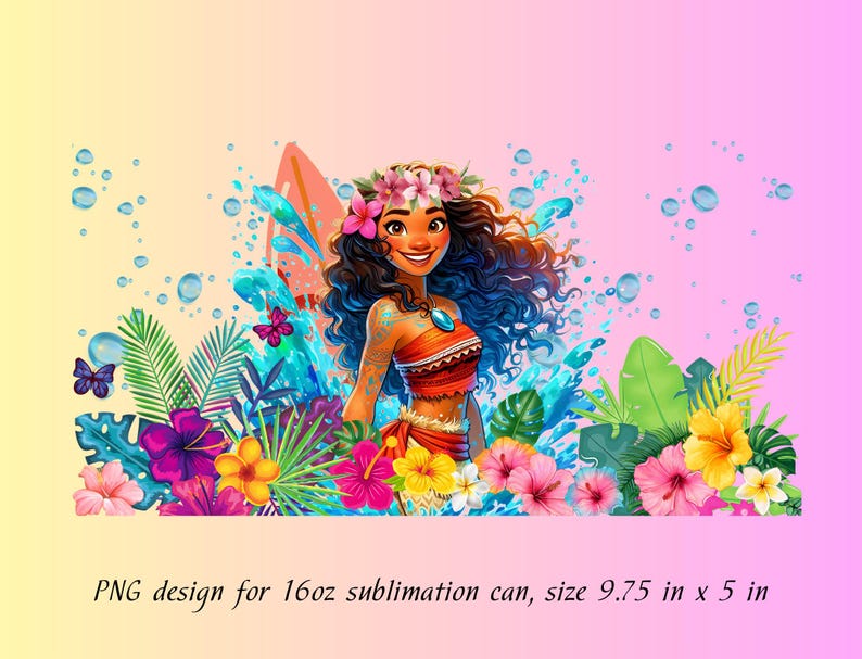 Moana Libbey Sublimation Glass Tumbler, Princess Moana, 16oz Libbey Can