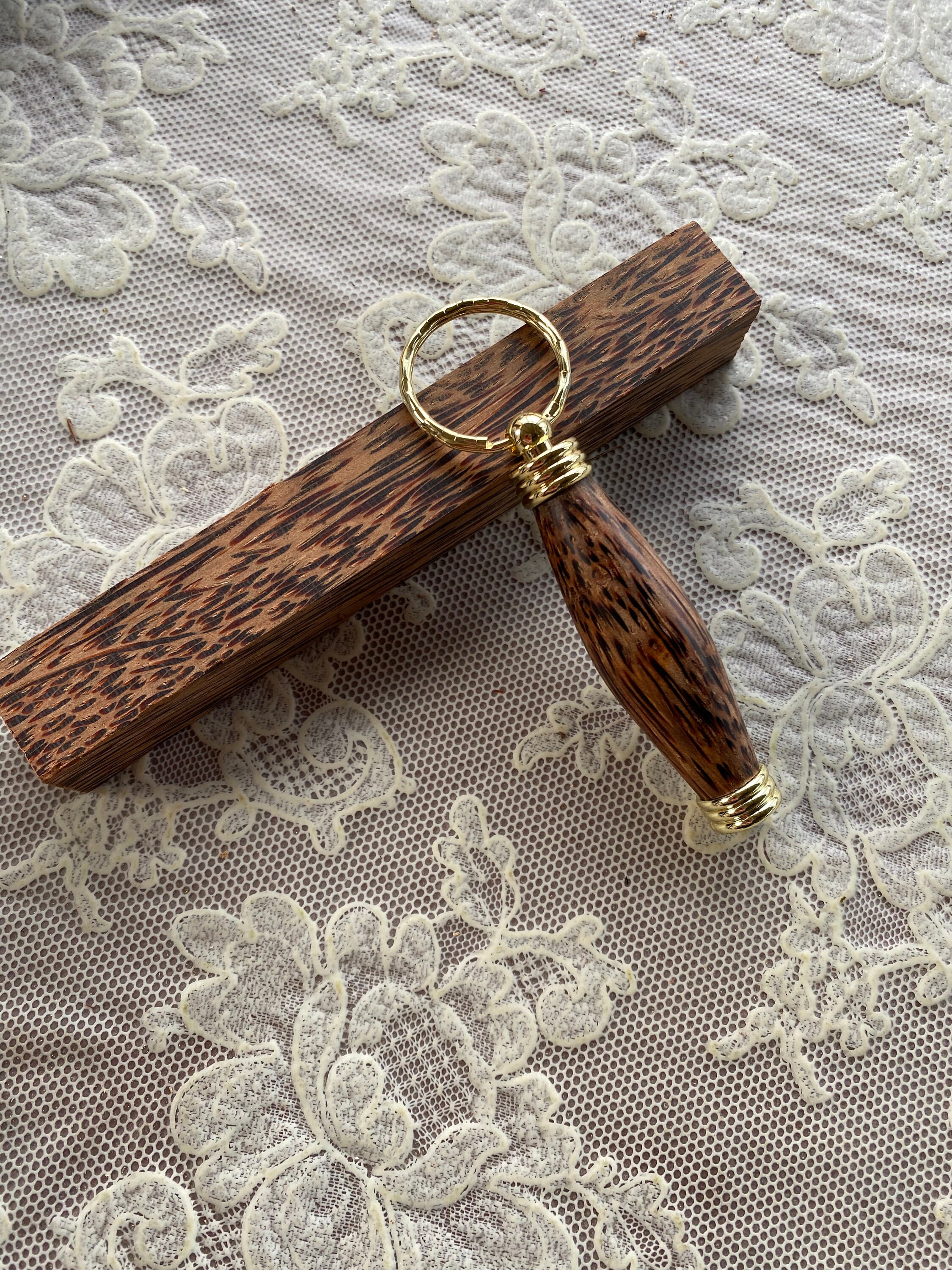 Coconut Wood Secret Compartment Keychain Gold Fittings Small Etsy