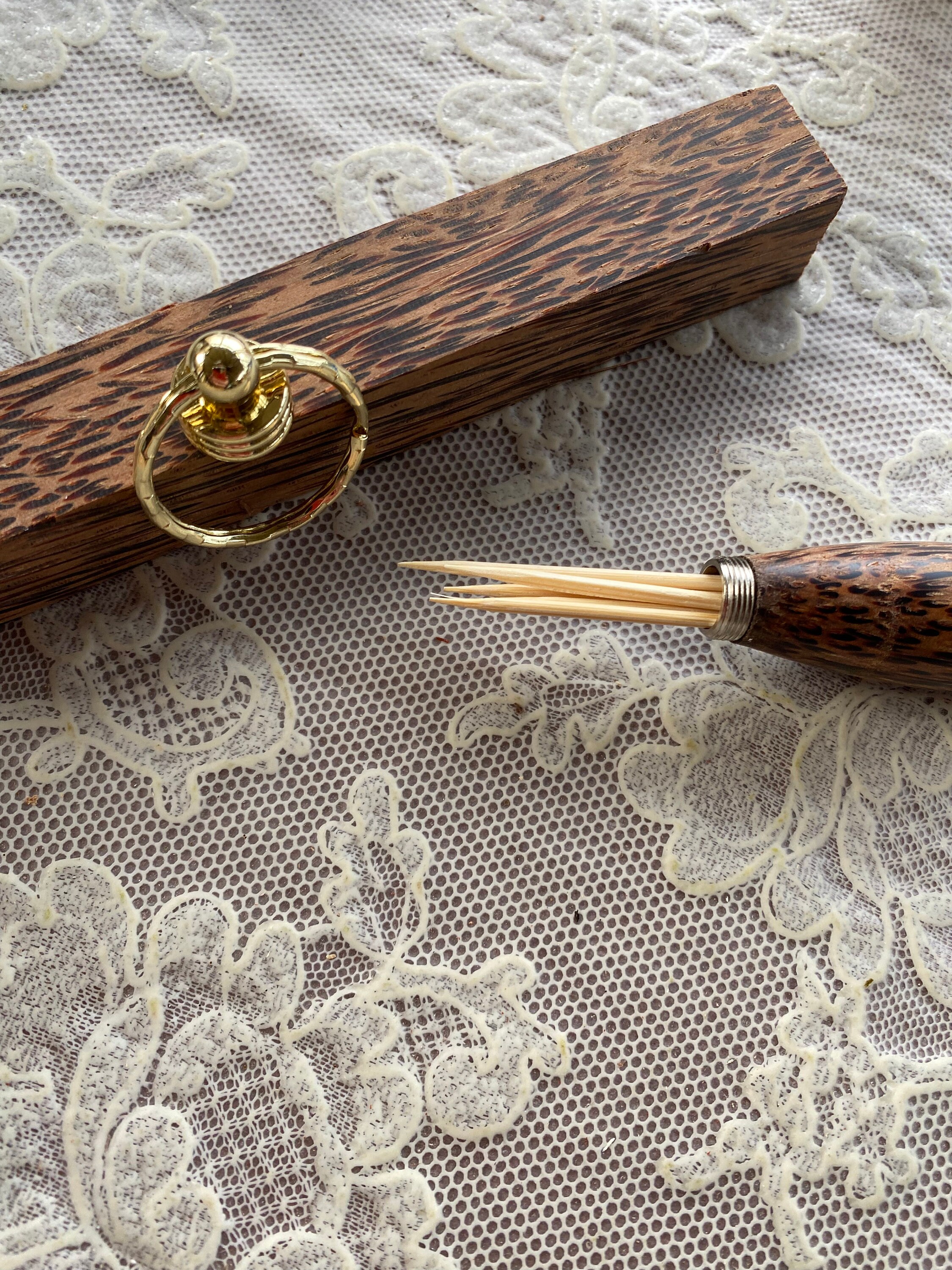 Coconut Wood Secret Compartment Keychain Gold Fittings Small Etsy