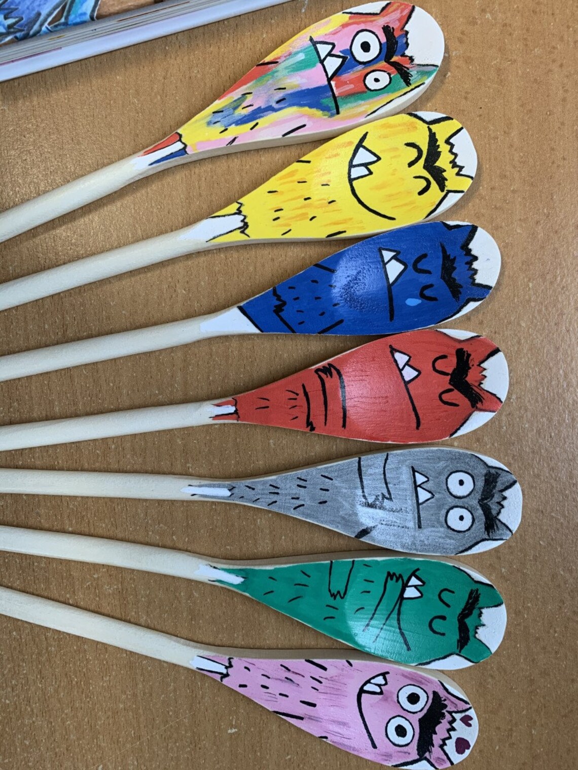 Colour Monster Wooden Painted Spoons Etsy