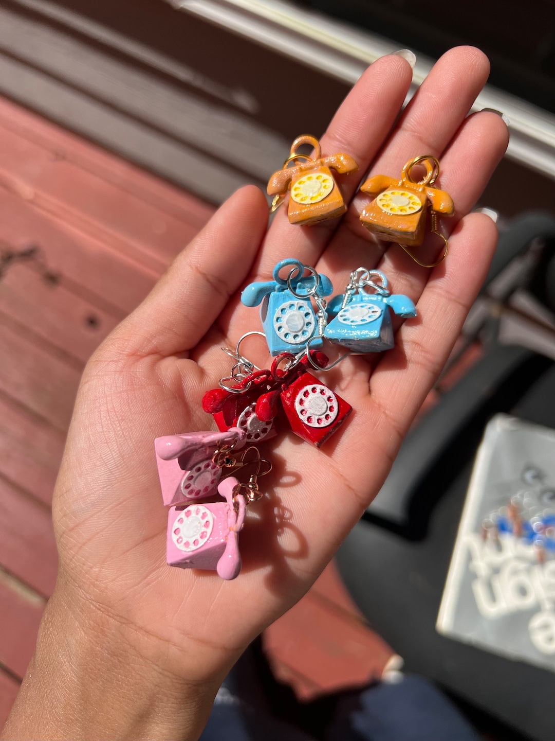 Rotary Phone Earrings Glossy Shiny Weird Unique Funny Dangle Earrings