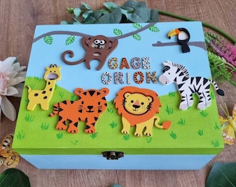 Personalised Safari Memory Box: Hand-Painted Wooden Keepsake