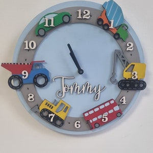 Personalised kids car clock Transport theme clock Handmade personalised wooden cars clock learn to tell the time children's gift