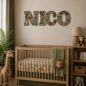 Personalised Safari Name Sign | Wooden Jungle Animal Letters | Safari Nursery Wall Decor