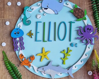 Personalised Ocean Nursery Sign: Wooden Under the Sea Decor
