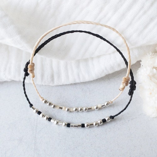 Armband personalisiert mit Namen/Wort als Morse Code - Partnerarmband - Jahrestag Geschenk - filigran