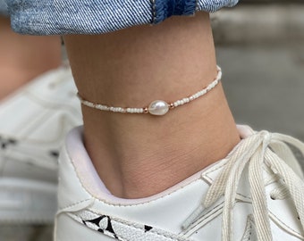 Freshwater Pearl Anklet Women & Girls - Filigree Ankle Bracelet - Gift for Her