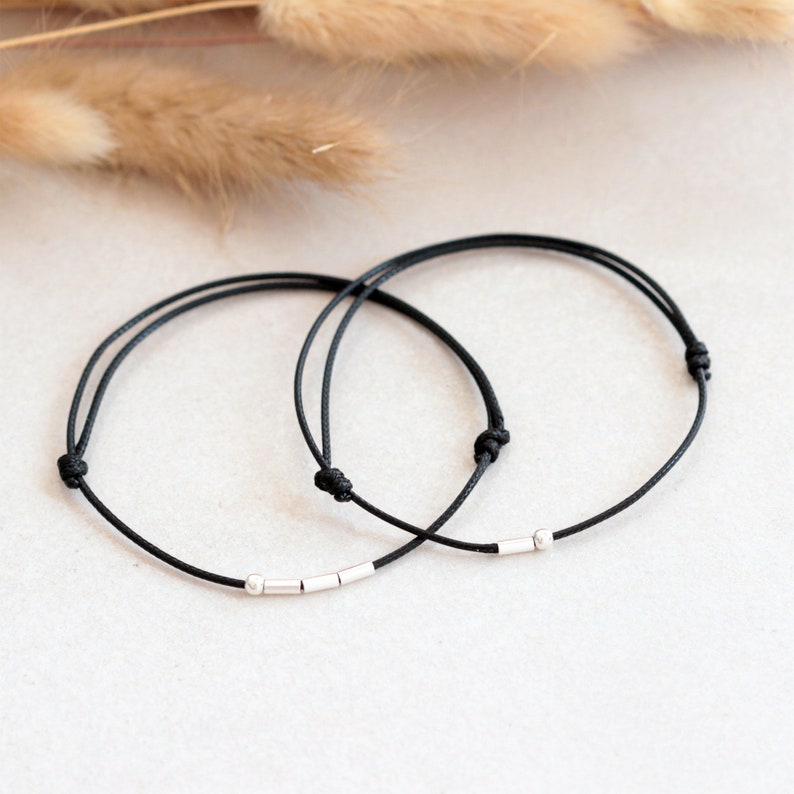 Set of 2 bracelets with initials in Morse code friendship bracelets partner bracelet couple gift image 1