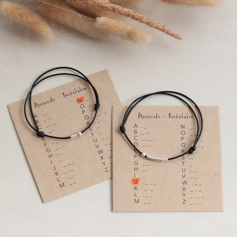 2er Set Armbänder mit Initialen in Morse Code - Freundschaftsarmbänder - Partnerarmband - Paar Geschenk Bild 5