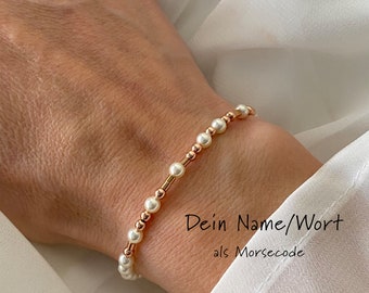 Perlen Armband personalisiert mit Namen / Wort als Morse Code - Geschenk Freundin, Schwester, Mama, Oma