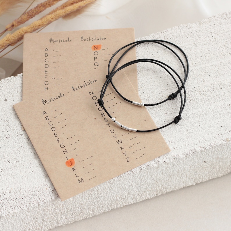 2er Set Armbänder mit Initialen in Morse Code - Freundschaftsarmbänder - Partnerarmband - Paar Geschenk Bild 2