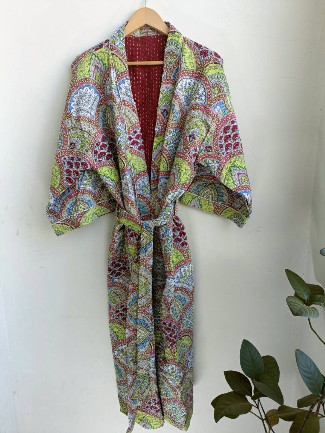 Indian Handmade Kantha Quilt Kimono Robe Hand Stitched Kimono Cotton ...