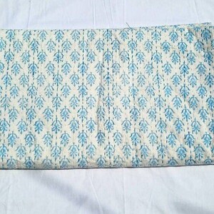 Handblock print kantha quilt, white kantha quilt, indian hamdmade kantha quilt, kantha bedspread, house warming gift, home decore kantha