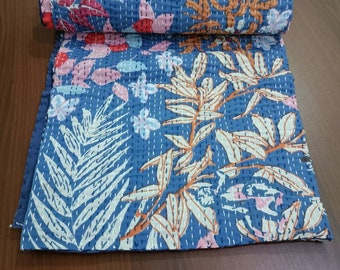 Blue floral Indian handmade kantha quilt kantha throw kantha bedspread kantha blanket home decor kantha housewarming gift vintage coverlet
