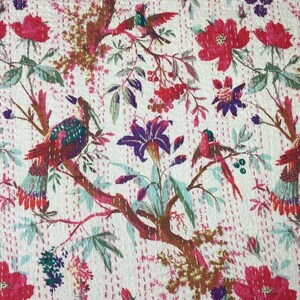 White bird indian kantha quilt, Handmade Kantha blanket, bedspread, Handblock Kantha bedcover Throw
