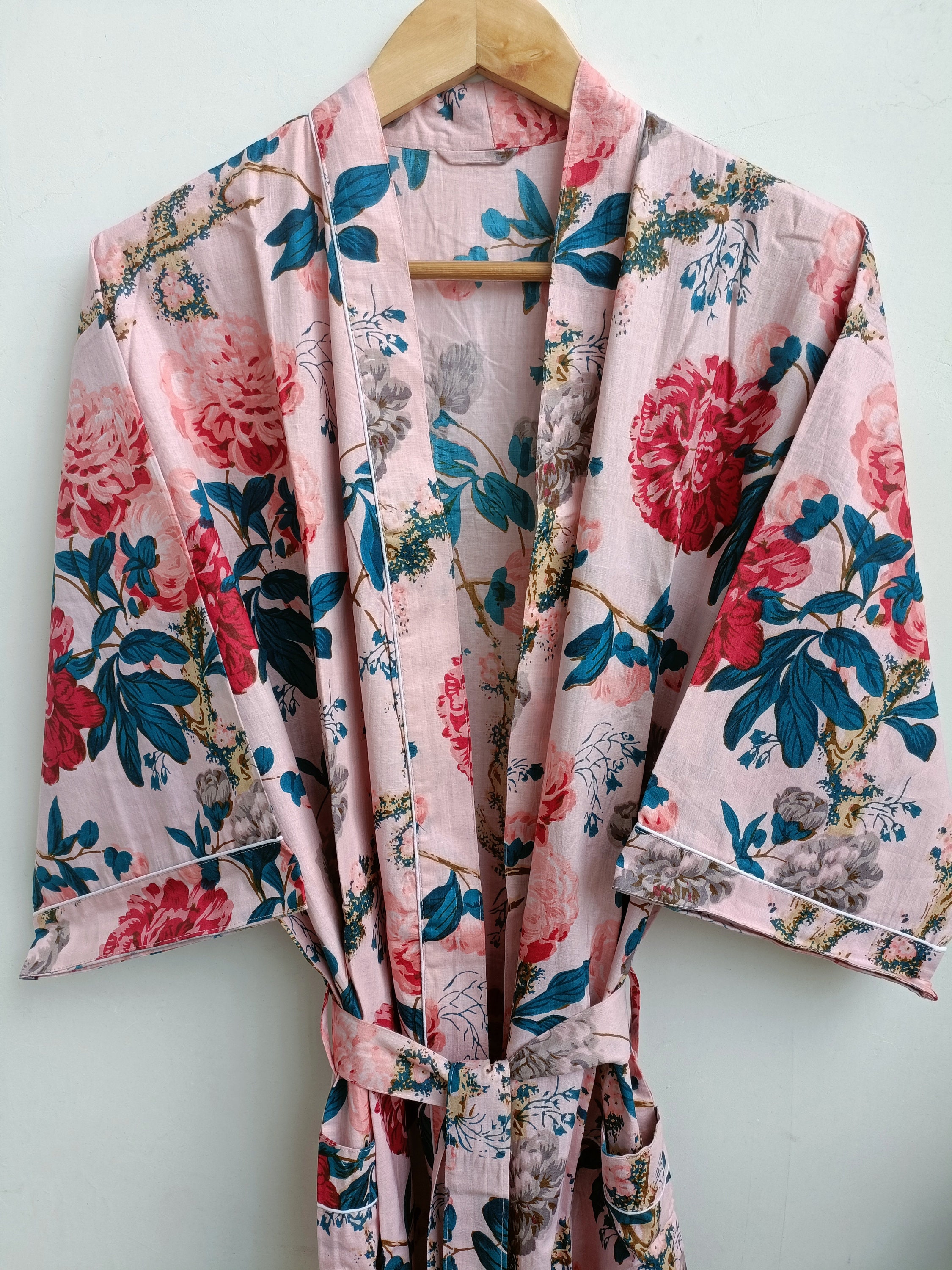 Floral Print Indian Cotton Robe Beach Robe Kimono Robe Sleepwear Gown ...