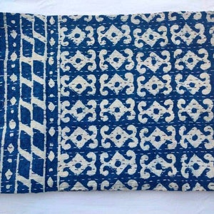 Indigo print blue kantha quilt, handblock kantha quilt, indian kantha blanket, wedding gift, kantha coverlet, bohemian kantha quilt