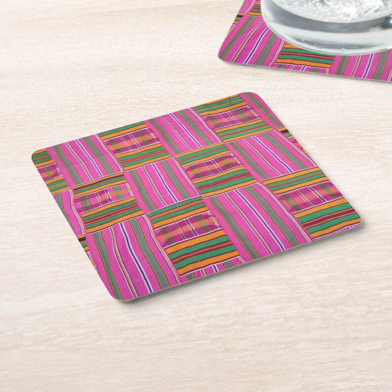 African Print Pink Paper Coasters Reusable Disposable from image 1