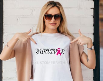 Survivor PNG with Pink Ribbon | Breast Cancer Awareness Sublimation Design | T-Shirt Digital File | Inspirational Quote | Instant Download