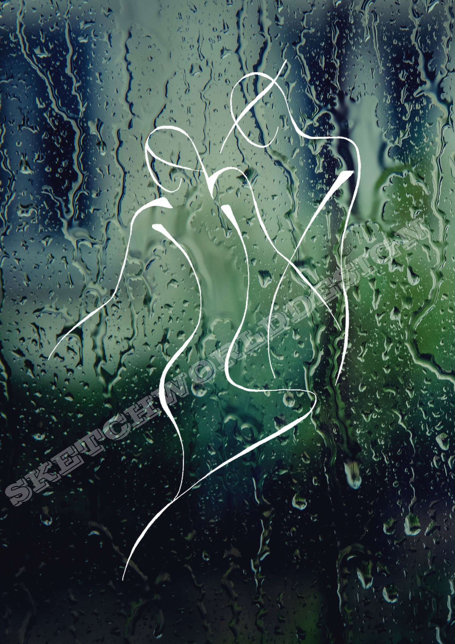 Dancing Couple in the Rain Wall Art Illustration Digital Etsy