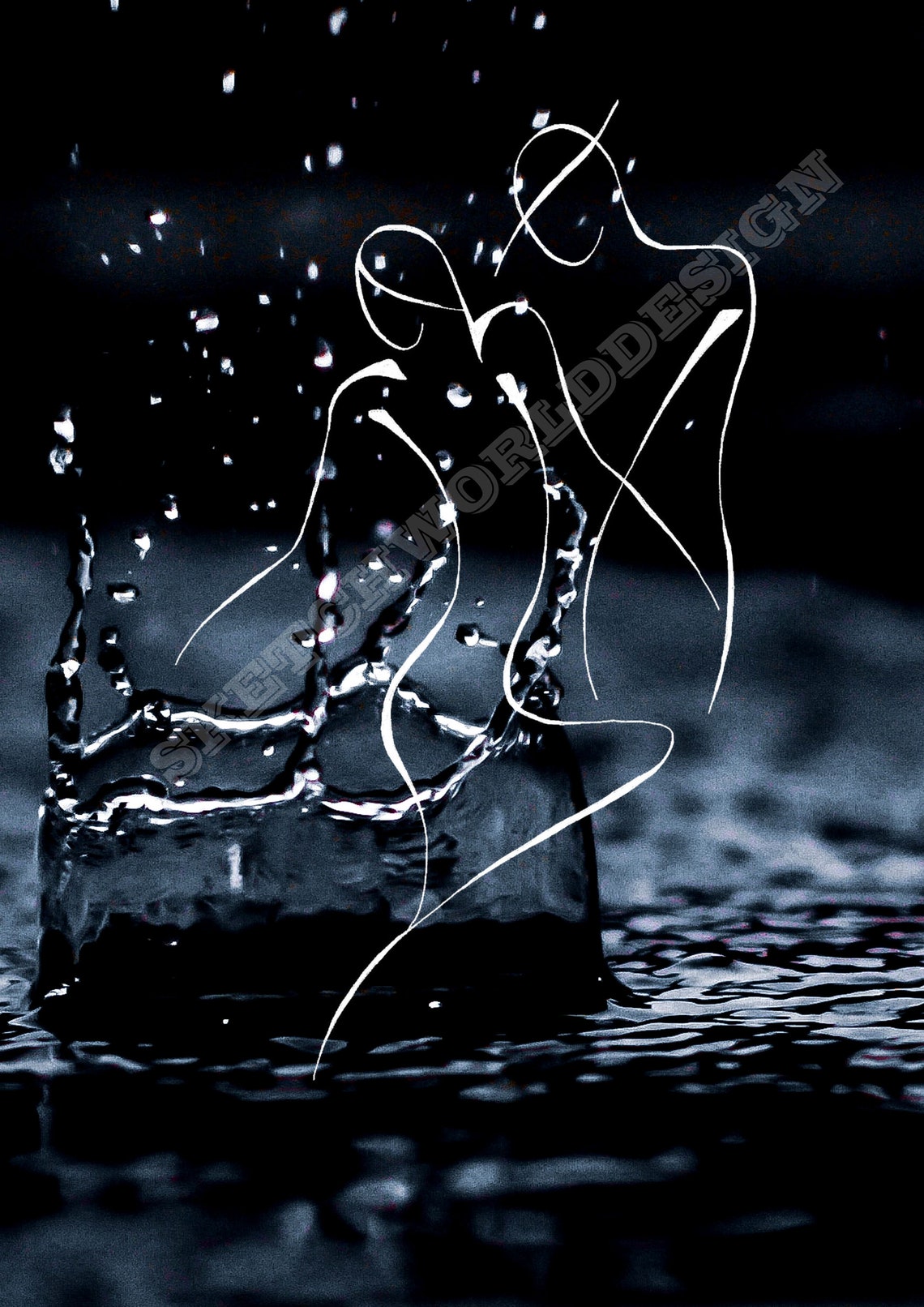 Dancing Couple Rain Wall Art Illustration Digital file Etsy