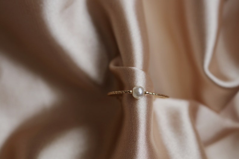 Pearl ring Minimalist ringThin ring Tiny ringSimple ring stacking ringgift for herDainty ringShiny ring image 6