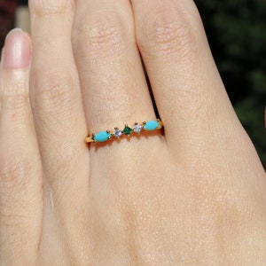 Dainty Blue Turquoise Ring| Delicate Minimalist Ring| Thin Ring| S925 Ring| Simple Ring| Stacking Ring| Gift for Her| Dainty Ring|Shiny Ring