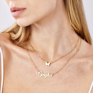 Double chain name necklace |Dainty butterfly name necklace | 925 sterling silver necklace | Personalized name necklace |Name jewelry