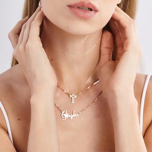 Double chain name necklace |Dainty cross double layered name necklace|925 sterling silver necklace |Personalized name necklace |Name jewelry