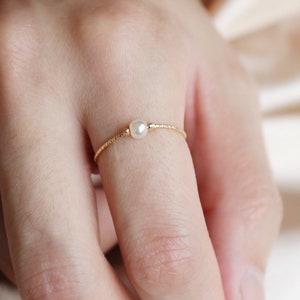 Pearl ring Minimalist ringThin ring Tiny ringSimple ring stacking ringgift for herDainty ringShiny ring image 5