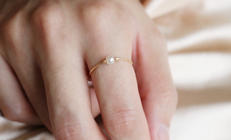 Pearl ring Minimalist ringThin ring Tiny ringSimple ring stacking ringgift for herDainty ringShiny ring image 5