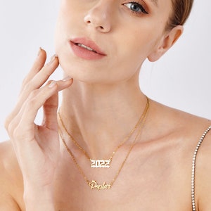 Collana con nome dell'anno / Collana con doppia catena con nome e anno / Collana in argento sterling 925 / Collana con nome e numero personalizzati / Gioielli con nome