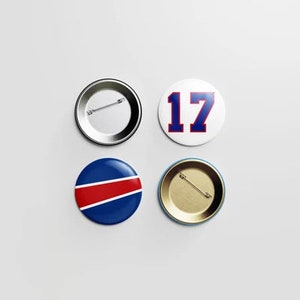 1.25&quot; Buffalo Pins #17, #14, #27 Football Fan Accessories, Buttons (each)