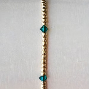 P R O S P E R I T Y | 2mm Swarovski Emerald Green Crystals, 2mm 14k GF Round Beads, 14k GF Chain; Simple, Everyday Minimalist Boho jewelry.