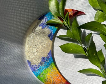 Rainbow Resin Crescent Moon Wall Art| Crescent Resin Moon Tray| Moon Decor| Mothers Day Gifts| Housewarming Gifts
