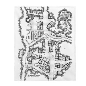 Peut inclure: Illustration en noir et blanc d'une carte de ville avec un quadrillage. La carte montre des bâtiments, des routes et une rivière. Le texte "INNOVATIVE TINKEERING" et "DRAFT BY STEVEN LUGER" est en bas de la carte.