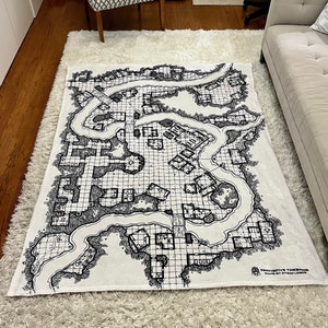 HUGE Map Blanket 80x60” | River Town | RPG DnD Style | Velveteen Throw | TTRPG Game Battle Mat