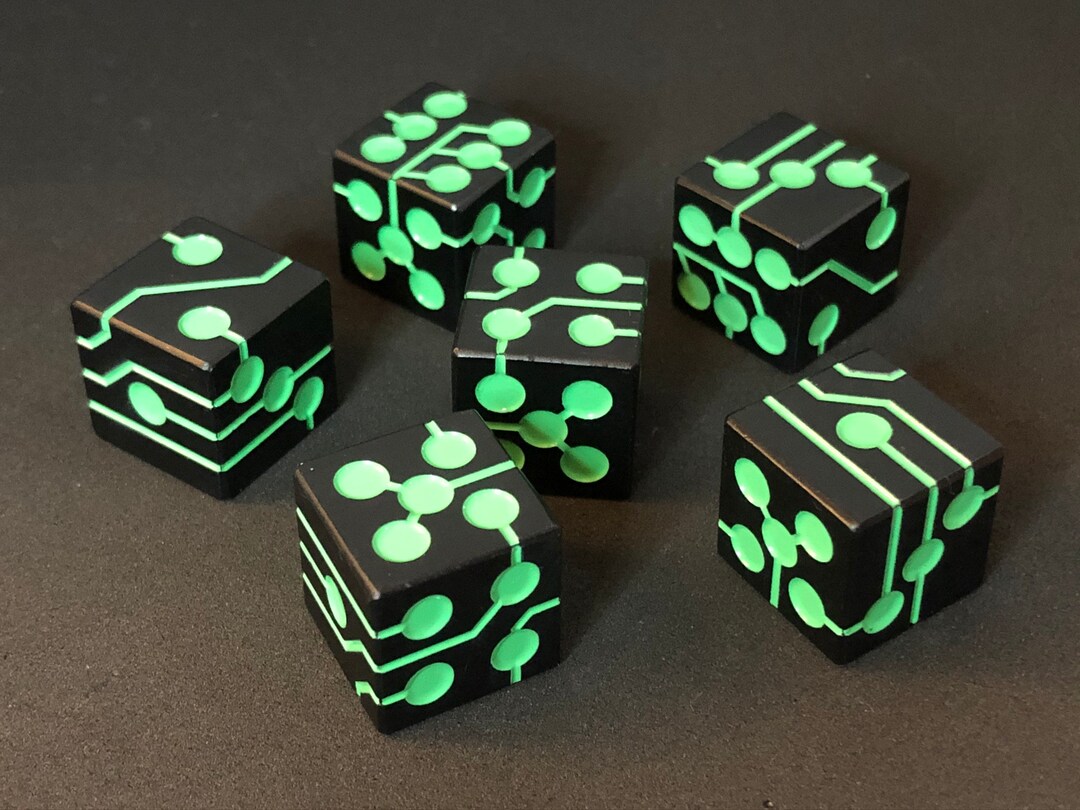Green & Black Metal Circuit Dice Cyberpunk Dice 6piece Etsy