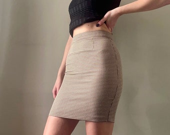 Brown Gingham Pencil Skirt