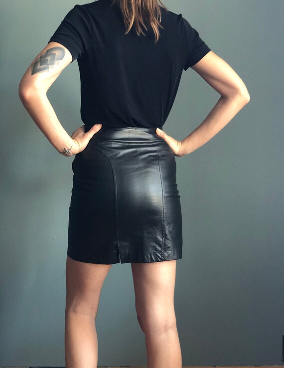 Slim Leather Pencil Skirt - image 3