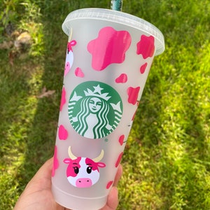 Cow print Starbucks 24oz cold cup | reusable cold cup | pink cow print | brown cow print | venti cup with lid and straw