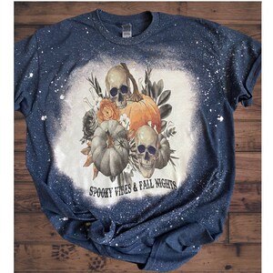 spooky vibes & fall nights shirt | bleached shirt | fall shirt | halloween shirt | spooky season | skulls and pumpkin bleached tee