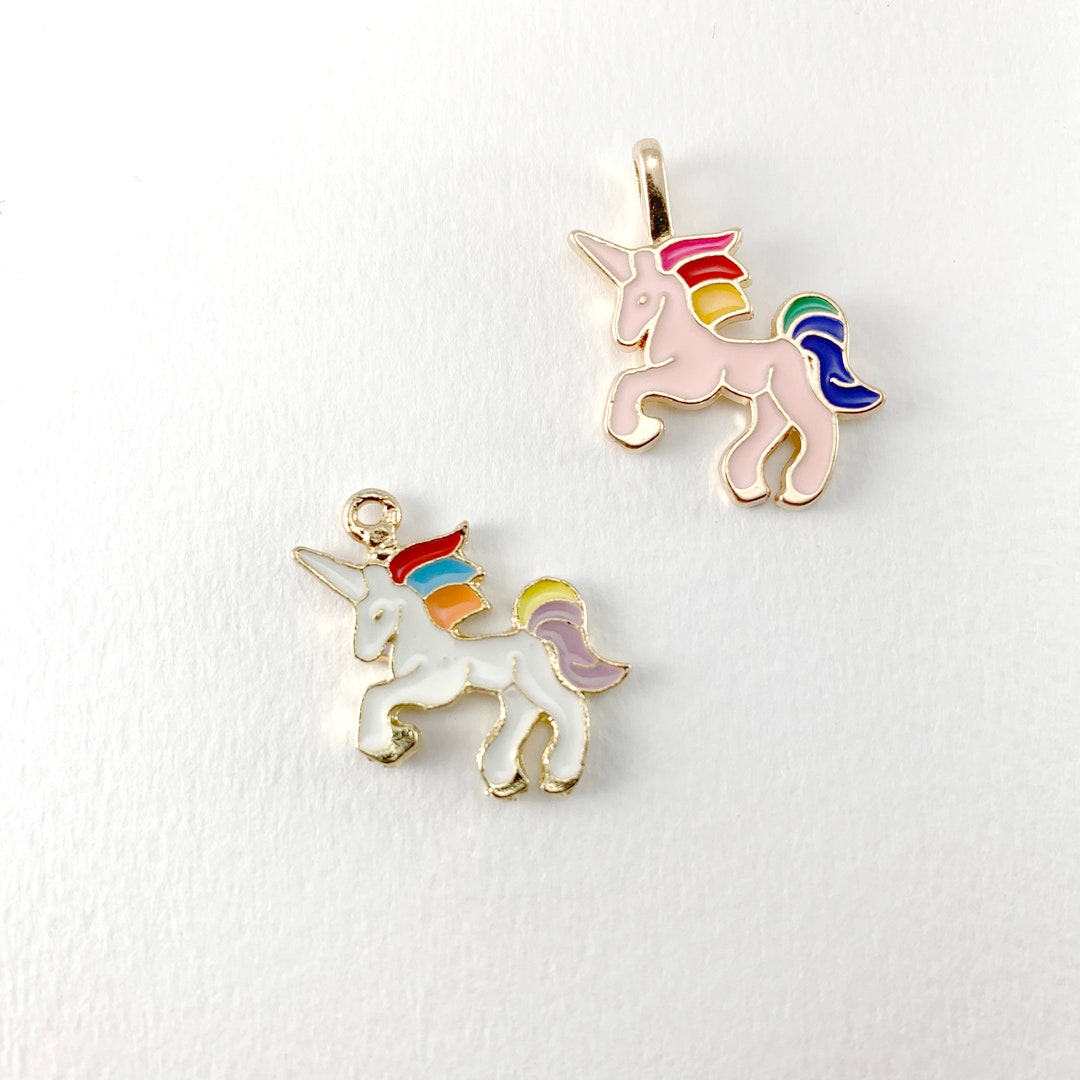 2 Unicorn Charms Gold Unicorn Charms Enamel Unicorn Charm Etsy