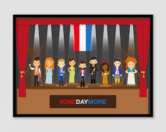 Les Misérables Print - Musical art featuring West End cast recreated cartoon figures. The Show must go on Broadway London theatre A4