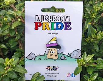 Pin del Orgullo de Hongos No Binario — Orgullo LGBT Genderfluid Gay Agender Intersexual Andrógino Dibujos animados Accesorio discreto Enby Bi Pan Hitopfarm