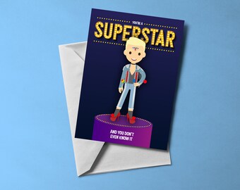 Eres una superestrella - Tarjeta de felicitación con temática de Jamie (en blanco por dentro) / Tarjeta con temática musical / Incluye sobre