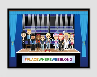 Jeder spricht über Jamie Musical Druck - Kunstwerk, Theater gegossen Cartoon Figuren. The Show Must Have am Broadway London West End