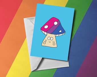 Bisexual Mushroom Greetings Card (blank inside) | LGBTQIA+ themed card | Includes Envelope