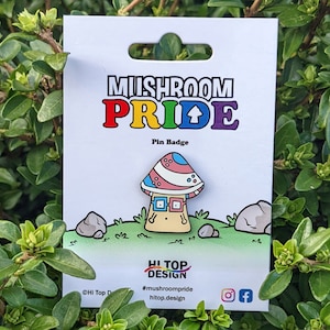 Trans Mushroom Pride Pin — Pride LGBT Lesbian Transgender Cartoon Discreet Pronoun They Them Enamel Minimalist Enby Hitopfarm