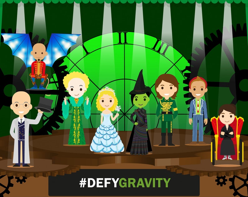 Wicked Print - Musical Art Work, Theatre Cast Recreated Cartoon Figures ...